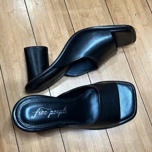 Free People Mandi Mule Heels Black Leather Peep Toe size 39/8.5